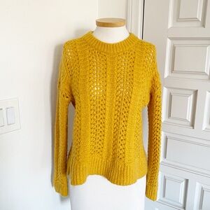 Madewell Open Knit Sweater Mustard Yellow Wool Alpaca Crew Neck Pullover Small